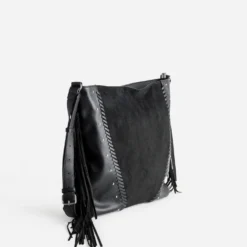 Sac à main TEXTO noir décor clous et franges
