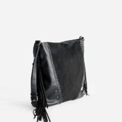 Sac à main TEXTO noir décor clous et franges
