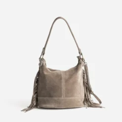 Sac à main TEXTO taupe cuir velours