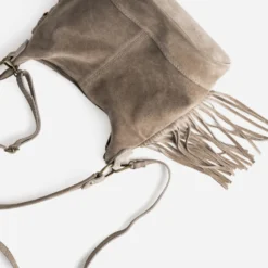 Sac à main TEXTO taupe cuir velours