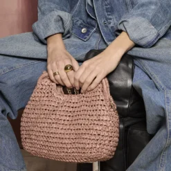 Sac pochette vieux rose tressé