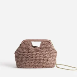 Sac pochette vieux rose tressé