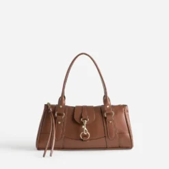 Sac porté épaule cognac décor mousqueton