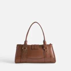 Sac porté épaule cognac décor mousqueton
