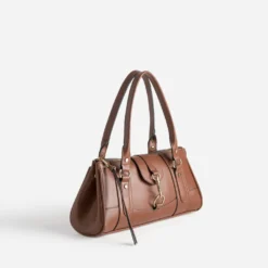 Sac porté épaule cognac décor mousqueton