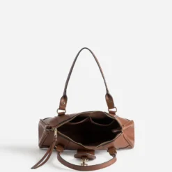 Sac porté épaule cognac décor mousqueton