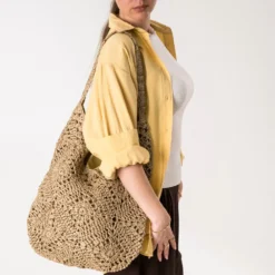 Sac tote-bag beige tressé