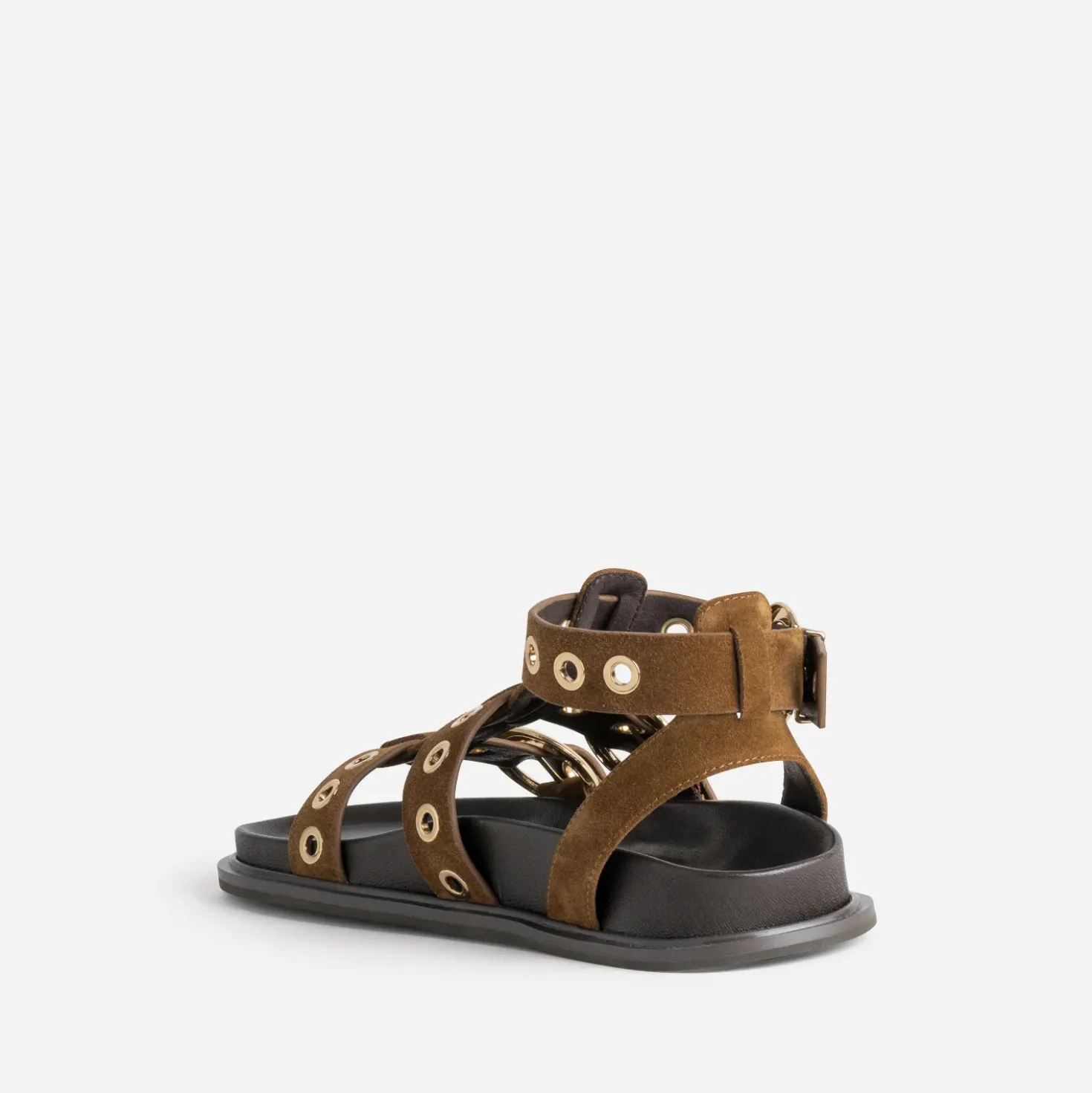 Sandale anatomique camel cuir velours décor œillets