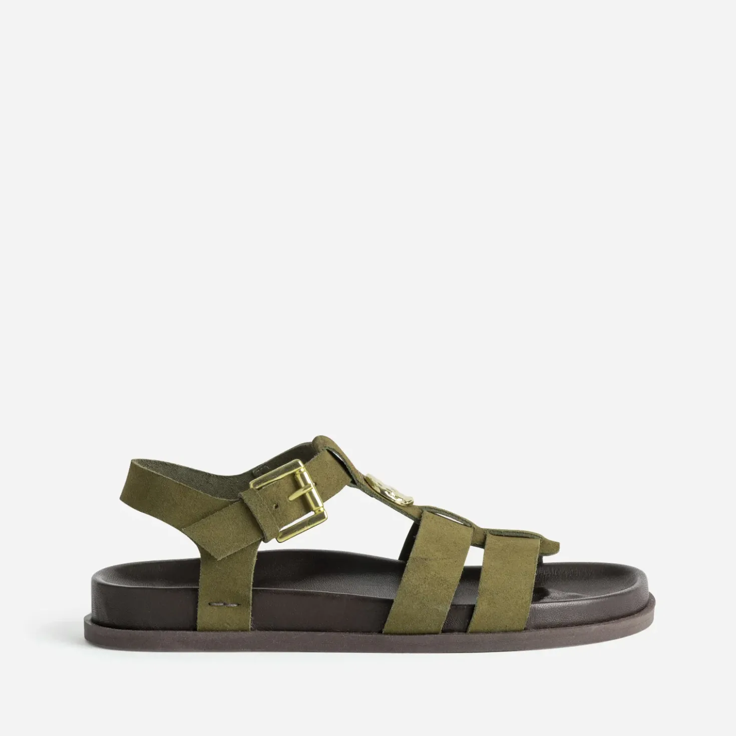 Sandale anatomique kaki cuir velours