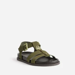 Sandale anatomique kaki cuir velours