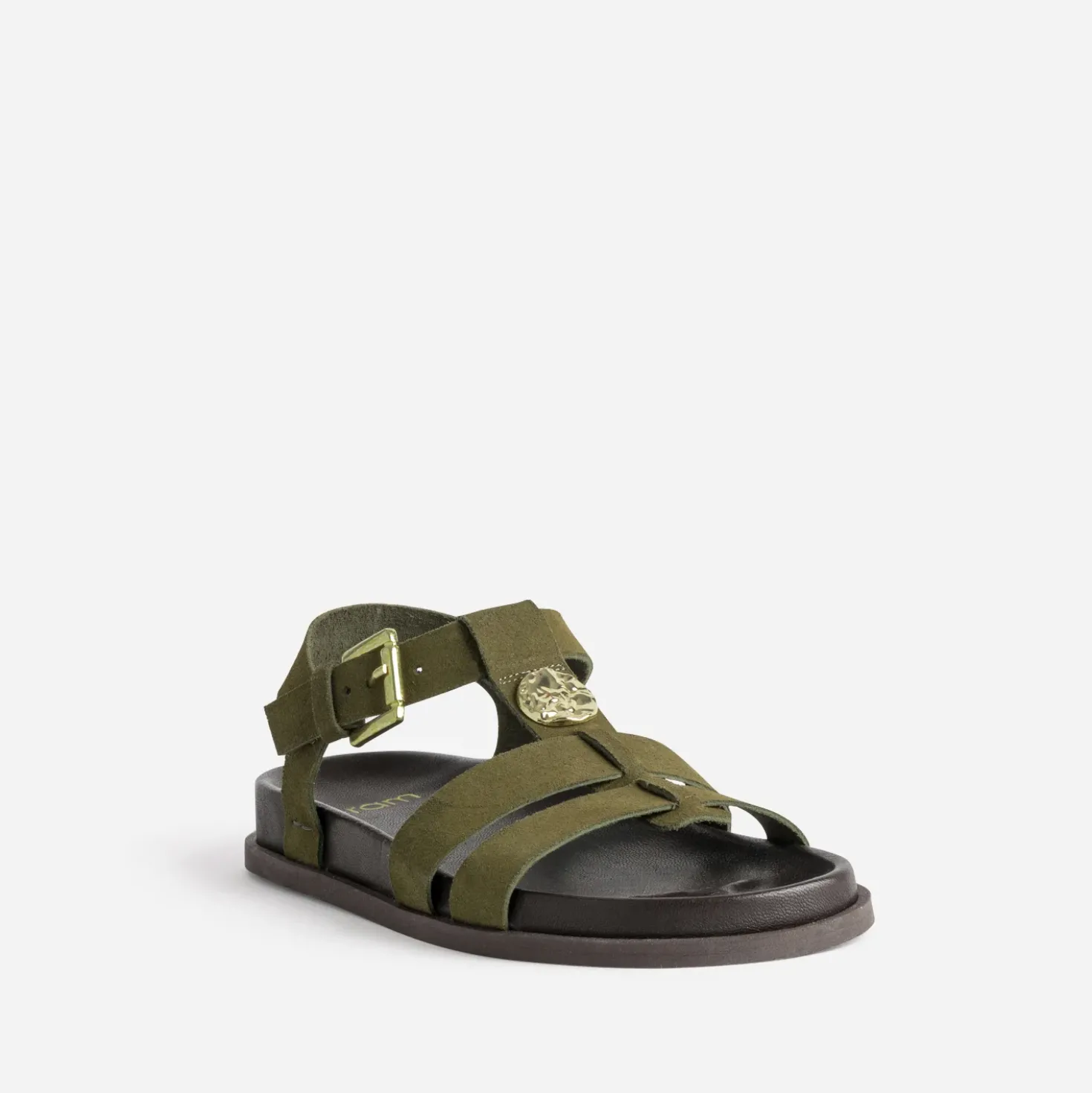Sandale anatomique kaki cuir velours