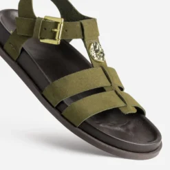 Sandale anatomique kaki cuir velours