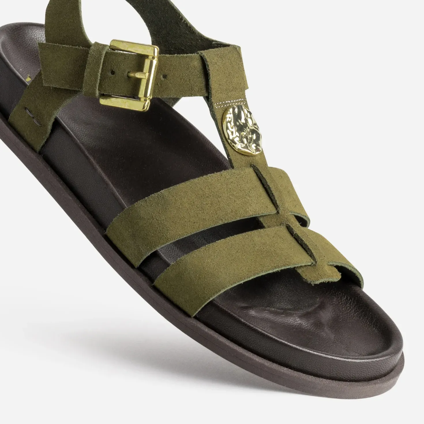 Sandale anatomique kaki cuir velours