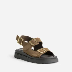 Sandale anatomique taupe cuir velours