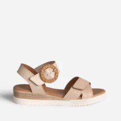 Sandale beige cuir boucle ronde