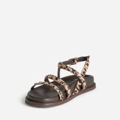 Sandale beige cuir motif léopard décor