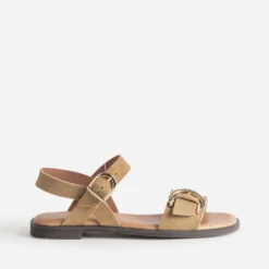 Sandale beige cuir velours