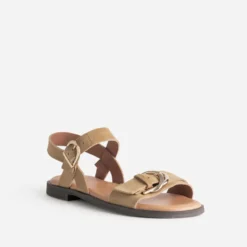 Sandale beige cuir velours