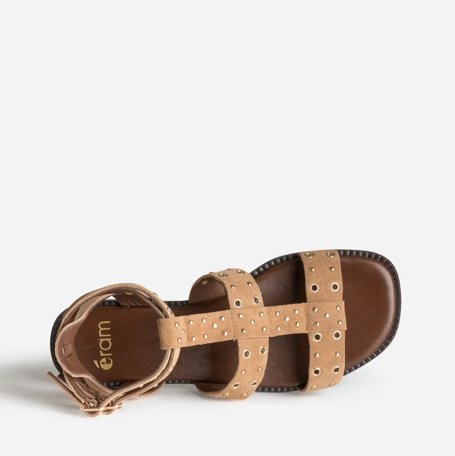 Sandale beige cuir velours œillets et clous