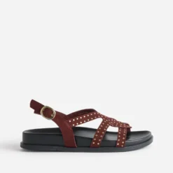 Sandale bordeaux cuir velours clouté