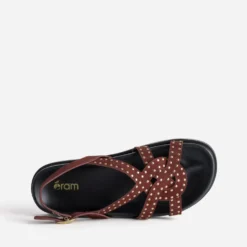Sandale bordeaux cuir velours clouté