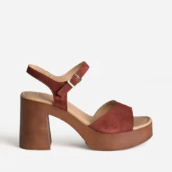 Sandale bordeaux cuir velours à talon
