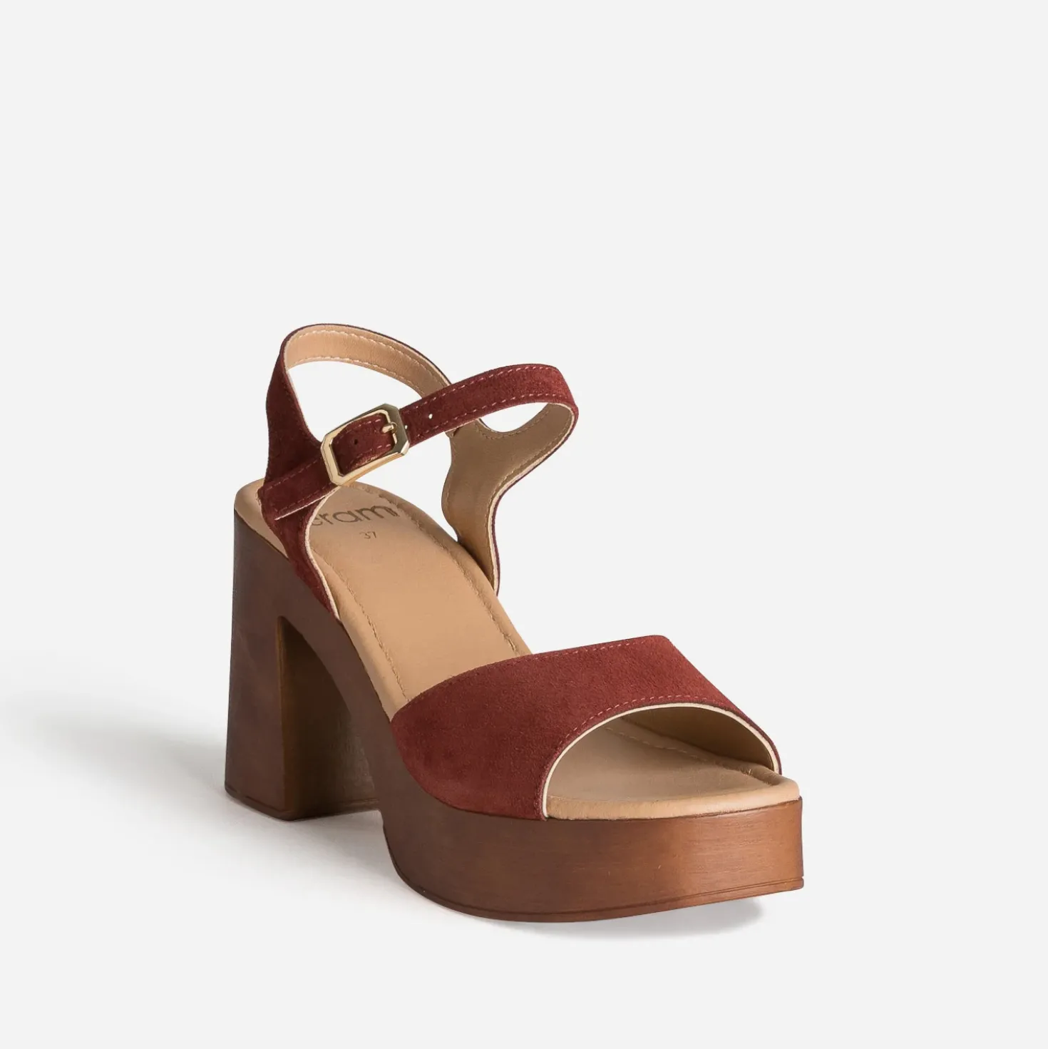 Sandale bordeaux cuir velours à talon