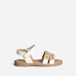 Sandale BUGGY blanche cuir détails fleurs