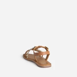 Sandale BUGGY camel cuir décor plumes