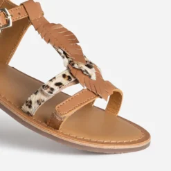 Sandale BUGGY camel cuir décor plumes