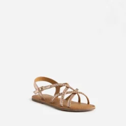 Sandale BUGGY cuivrée en cuir tressé