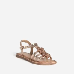 Sandale BUGGY dorée cuir détails fleurs