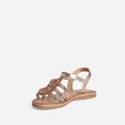 Sandale BUGGY dorée cuir détails fleurs