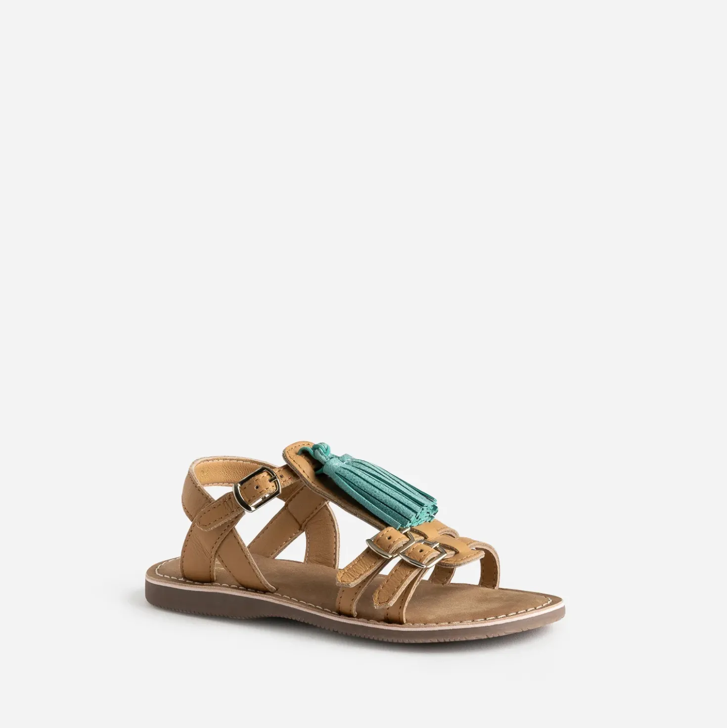 Sandale BUGGY marron cuir pampilles amovibles