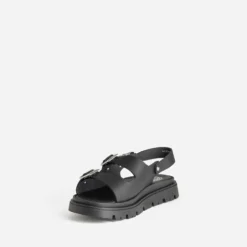 Sandale BUGGY noire cuir semelle crantée