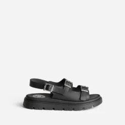 Sandale BUGGY noire cuir semelle crantée