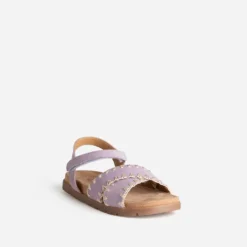 Sandale BUGGY parme cuir velours brodé
