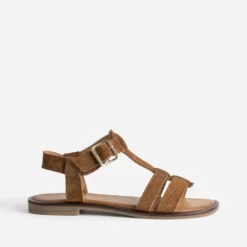 Sandale camel cuir velours