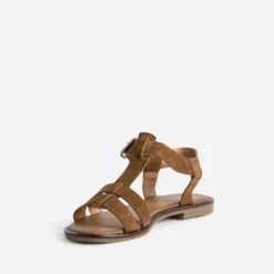 Sandale camel cuir velours