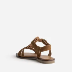 Sandale camel cuir velours