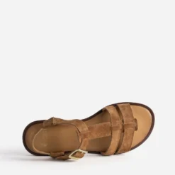 Sandale camel cuir velours