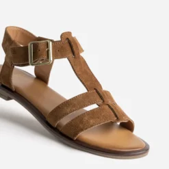 Sandale camel cuir velours