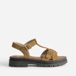 Sandale camel cuir velours semelle crantée