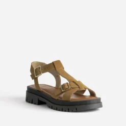 Sandale camel cuir velours semelle crantée