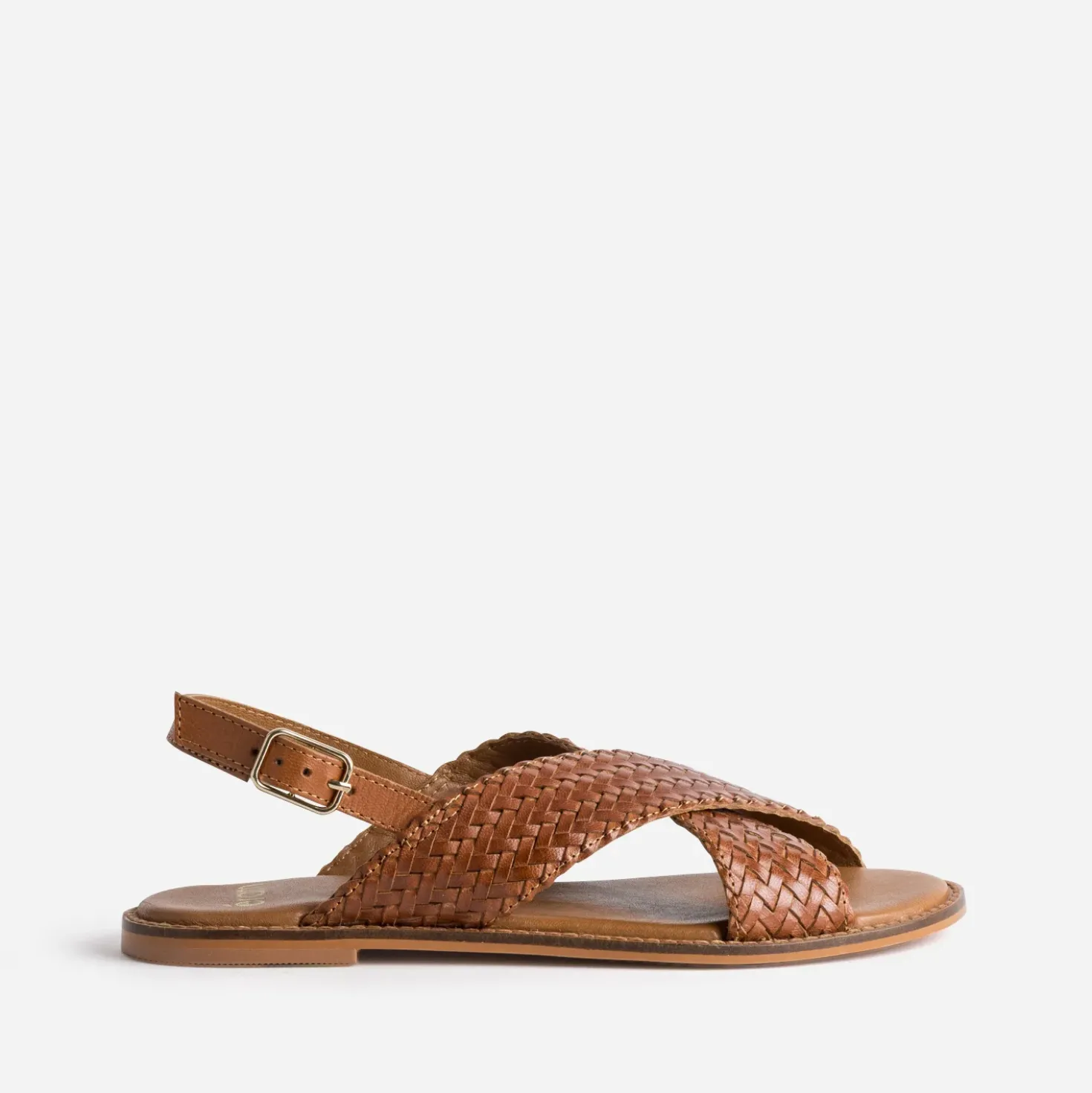 Sandale cognac cuir tressé