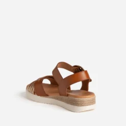 Sandale cognac et doré cuir