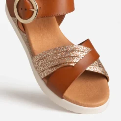 Sandale cognac et doré cuir