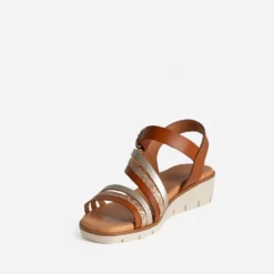 Sandale cognac et dorée cuir