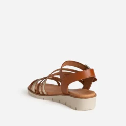 Sandale cognac et dorée cuir