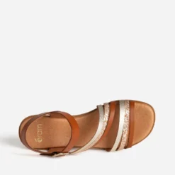 Sandale cognac et dorée cuir